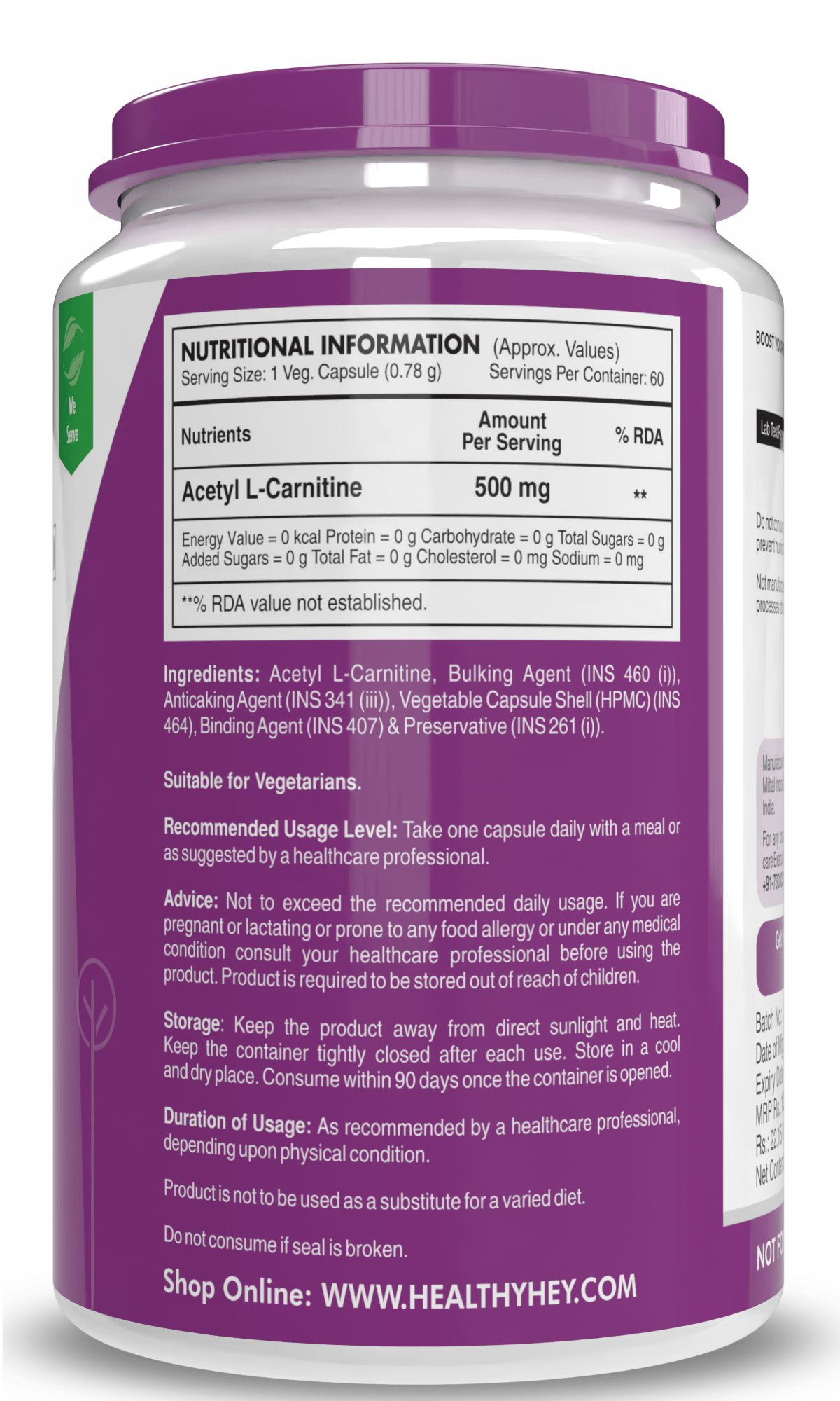 Acetyl L-Carnitine (ALCAR)- Support Brain & Cognitive Health - 60 Veg HealthyHey Acetyl L-Carnitine (ALCAR)- Support Brain & Cognitive Health - 60 Veg HealthyHey