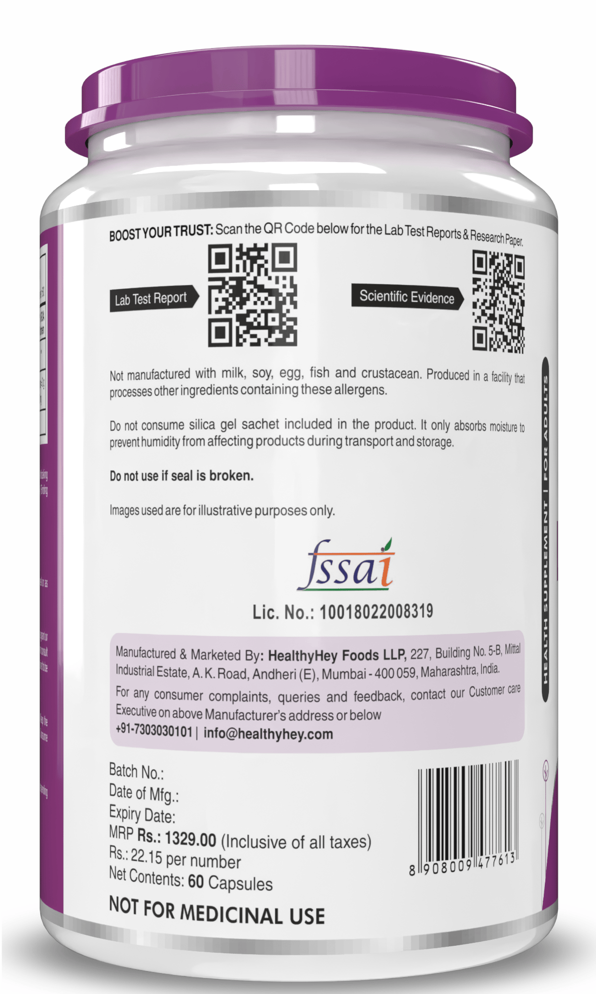 HealthyHey Nutrition Capsule Acetyl L-Carnitine (ALCAR)- Support Brain & Cognitive Health - 60 Veg Capsules