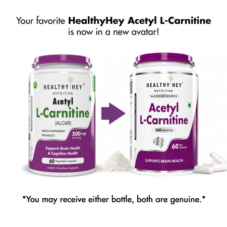 HealthyHey Nutrition Capsule Acetyl L-Carnitine (ALCAR)- Support Brain & Cognitive Health - 60 Veg Capsules