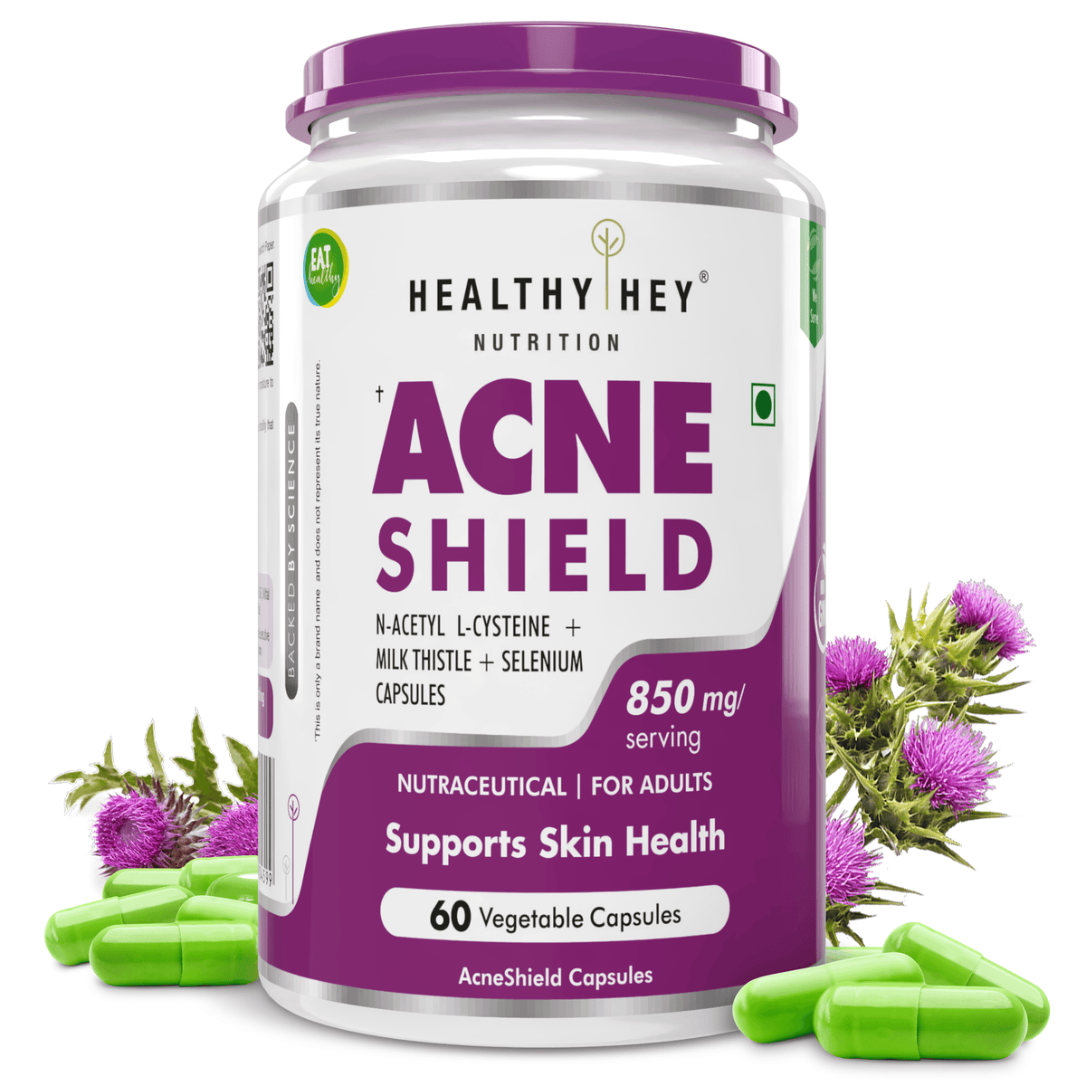 HealthyHey Nutrition Capsule Acne Shield,Support skin Helath  60 veg capsule
