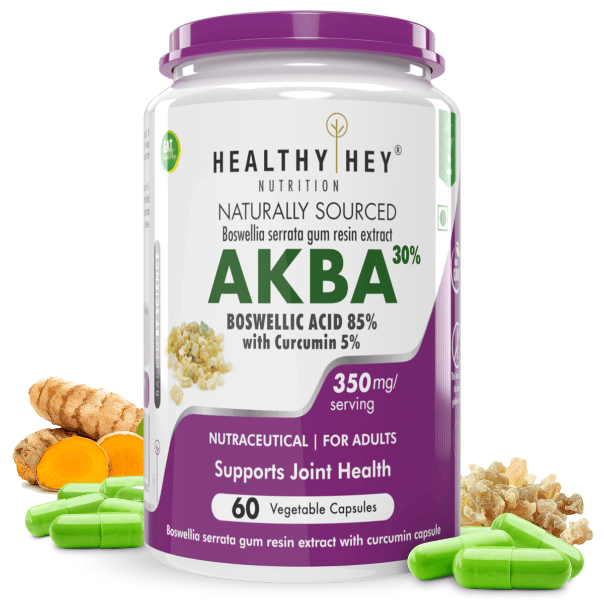 HealthyHey Nutrition Capsule AKBA Bone & Joint Health 85% Boswellic Acid Curcumin 60 Veg Capsules
