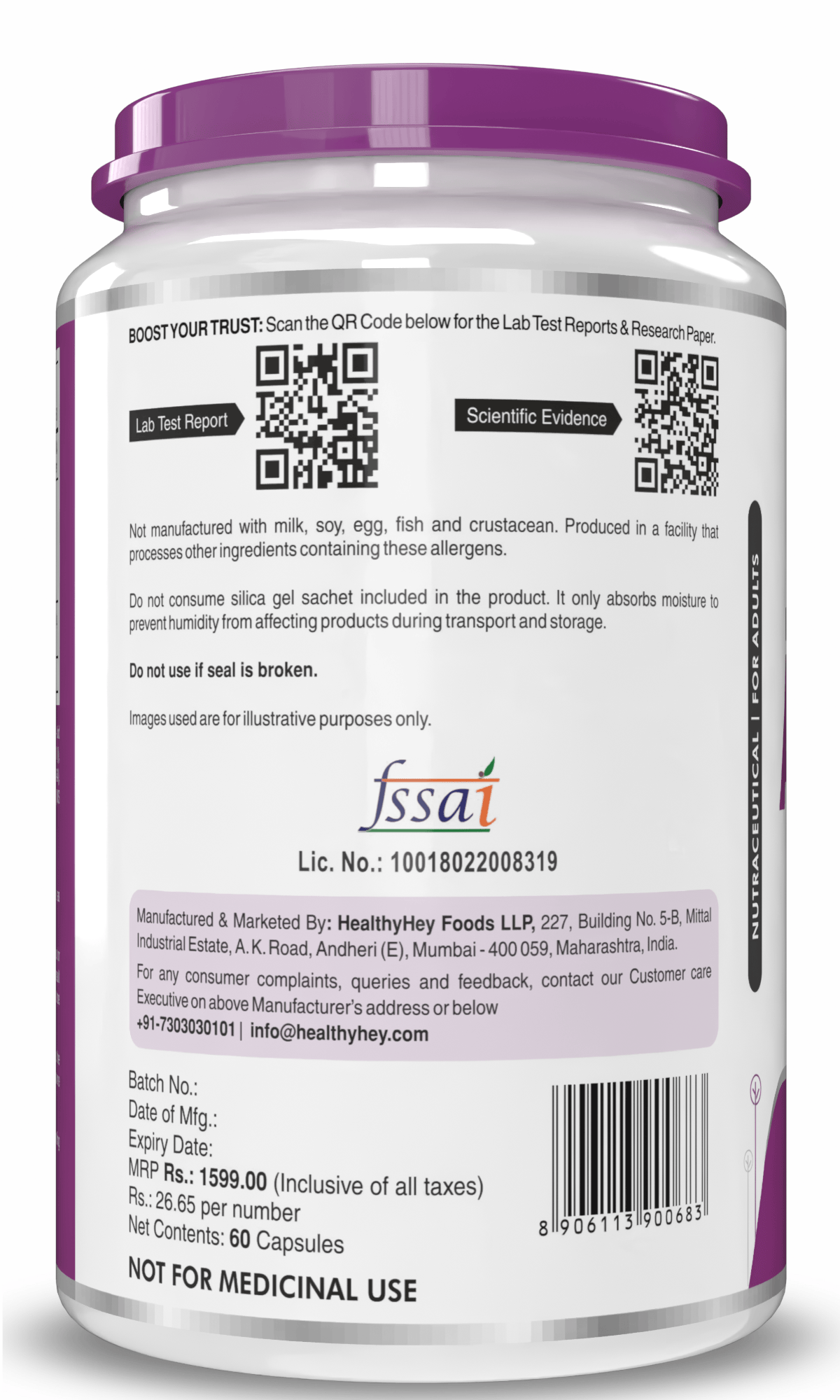 HealthyHey Nutrition Capsule AKBA Bone & Joint Health 85% Boswellic Acid Curcumin 60 Veg Capsules