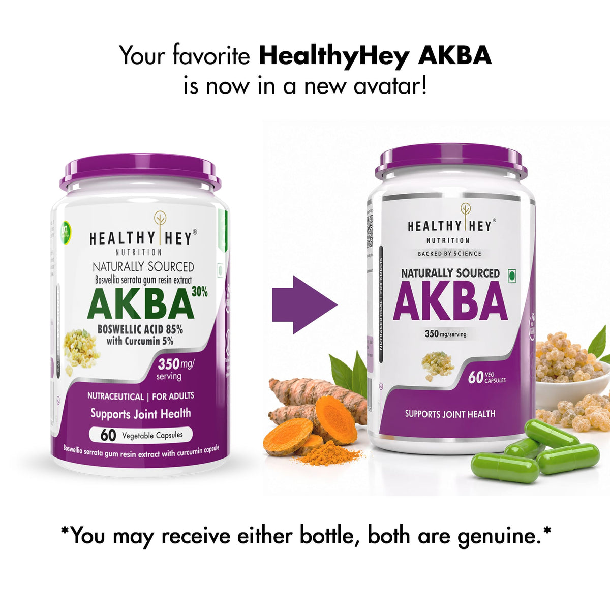 HealthyHey Nutrition Capsule AKBA Bone & Joint Health 85% Boswellic Acid Curcumin 60 Veg Capsules