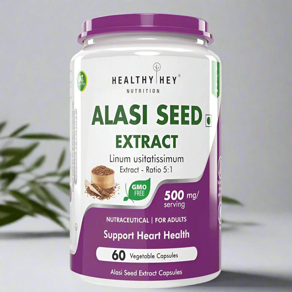 HealthyHey Nutrition Capsule Alasi Seed Extract, Support Heart Health 500mg serving, 60 veg capsules