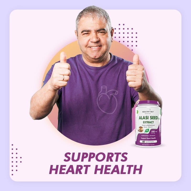 HealthyHey Nutrition Capsule Alasi Seed Extract, Support Heart Health 500mg serving, 60 veg capsules