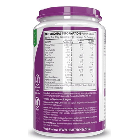 HealthyHey Nutrition Capsule Alasi Seed Extract, Support Heart Health 500mg serving, 60 veg capsules