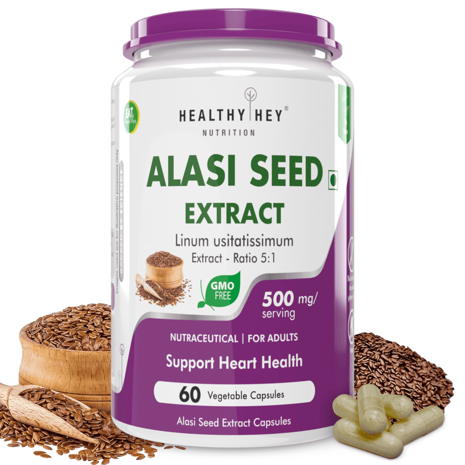 HealthyHey Nutrition Capsule Alasi Seed Extract, Support Heart Health 500mg serving, 60 veg capsules