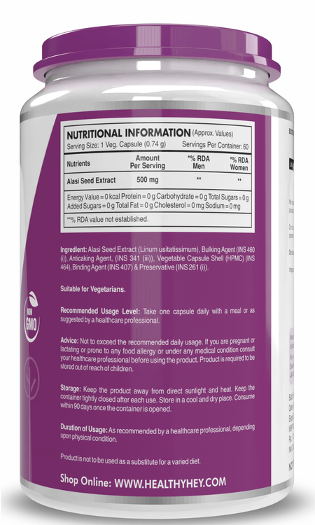 HealthyHey Nutrition Capsule Alasi Seed Extract, Support Heart Health 500mg serving, 60 veg capsules