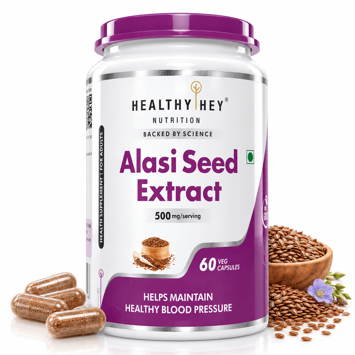 HealthyHey Nutrition Capsule Alasi Seed Extract, Support Heart Health 500mg serving, 60 veg capsules