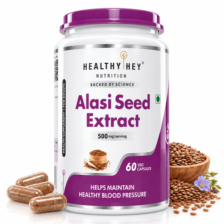 HealthyHey Nutrition Capsule Alasi Seed Extract, Support Heart Health 500mg serving, 60 veg capsules