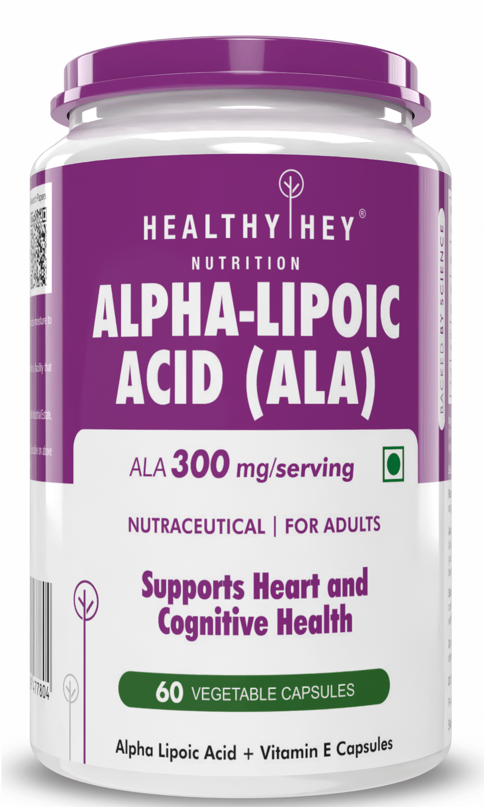 HealthyHey Nutrition Capsule Alpha Lipoic Acid, May Support Heart & Cognitive Health Gluten-free and Non GMO -ALA , 300 mg Per Serving 60 veg capsules