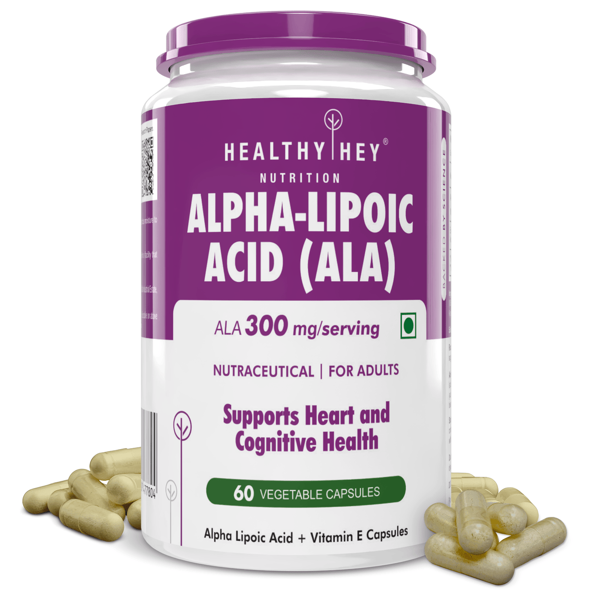 HealthyHey Nutrition Capsule Alpha Lipoic Acid, May Support Heart & Cognitive Health Gluten-free and Non GMO -ALA , 300 mg Per Serving 60 veg capsules