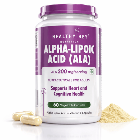 HealthyHey Nutrition Capsule Alpha Lipoic Acid, May Support Heart & Cognitive Health Gluten-free and Non GMO -ALA , 300 mg Per Serving 60 veg capsules