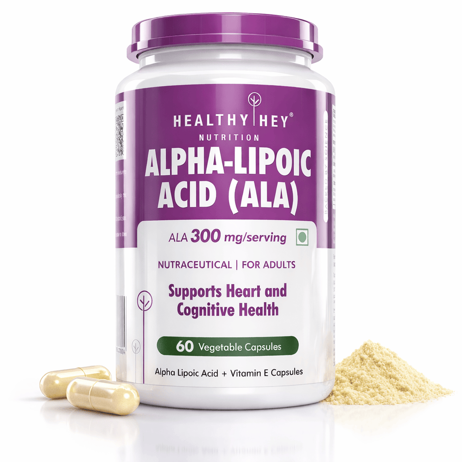 HealthyHey Nutrition Capsule Alpha Lipoic Acid, May Support Heart & Cognitive Health Gluten-free and Non GMO -ALA , 300 mg Per Serving 60 veg capsules