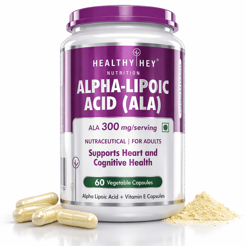 HealthyHey Nutrition Capsule Alpha Lipoic Acid, May Support Heart & Cognitive Health Gluten-free and Non GMO -ALA , 300 mg Per Serving 60 veg capsules