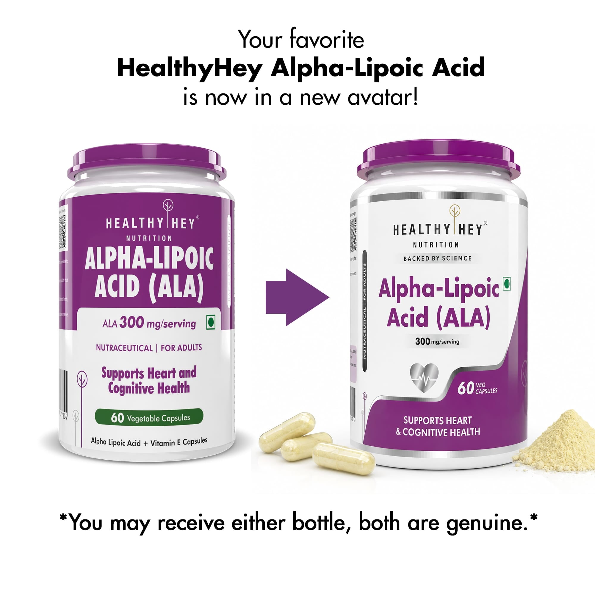 HealthyHey Nutrition Capsule Alpha Lipoic Acid, May Support Heart & Cognitive Health Gluten-free and Non GMO -ALA , 300 mg Per Serving 60 veg capsules