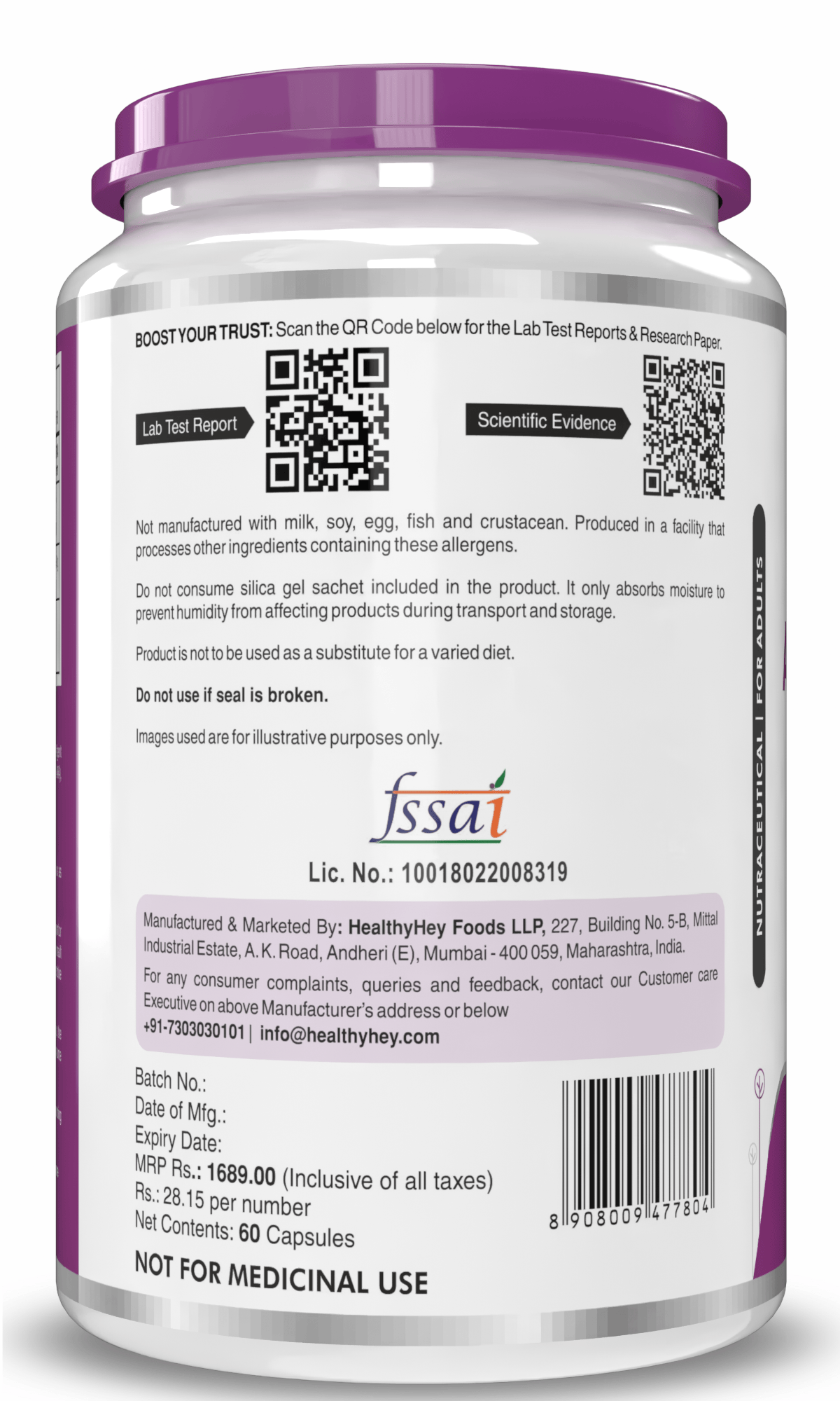HealthyHey Nutrition Capsule Alpha Lipoic Acid, May Support Heart & Cognitive Health Gluten-free and Non GMO -ALA , 300 mg Per Serving 60 veg capsules