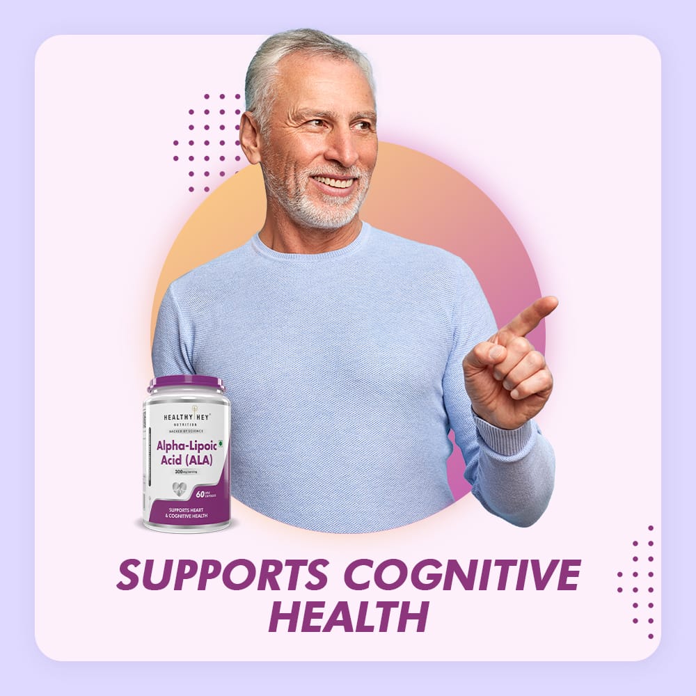 HealthyHey Nutrition Capsule Alpha Lipoic Acid, May Support Heart & Cognitive Health Gluten-free and Non GMO -ALA , 300 mg Per Serving 60 veg capsules