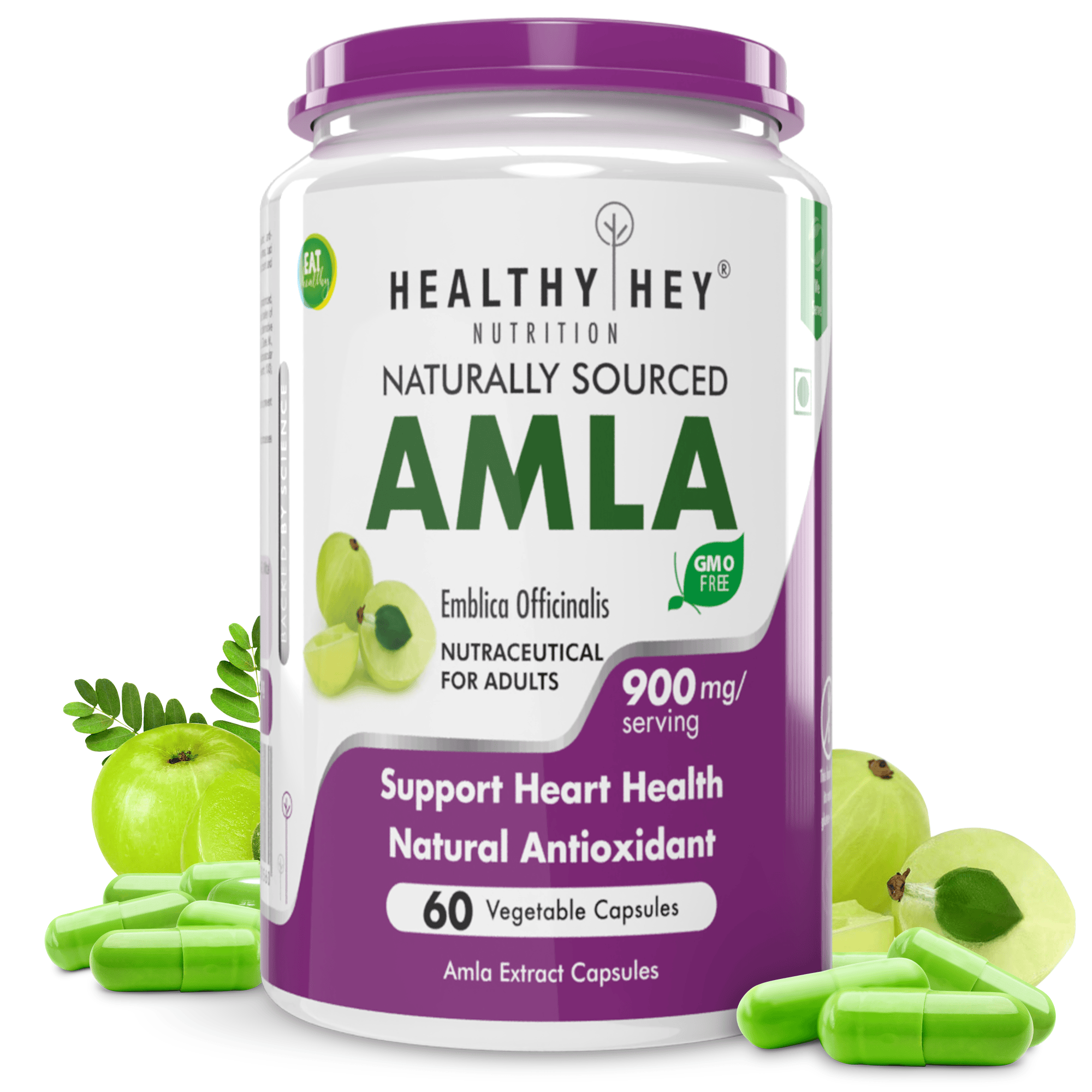HealthyHey Nutrition Capsule Amla Extract, Natural Antioxidant 900 mg - 60 Veg. Capsules