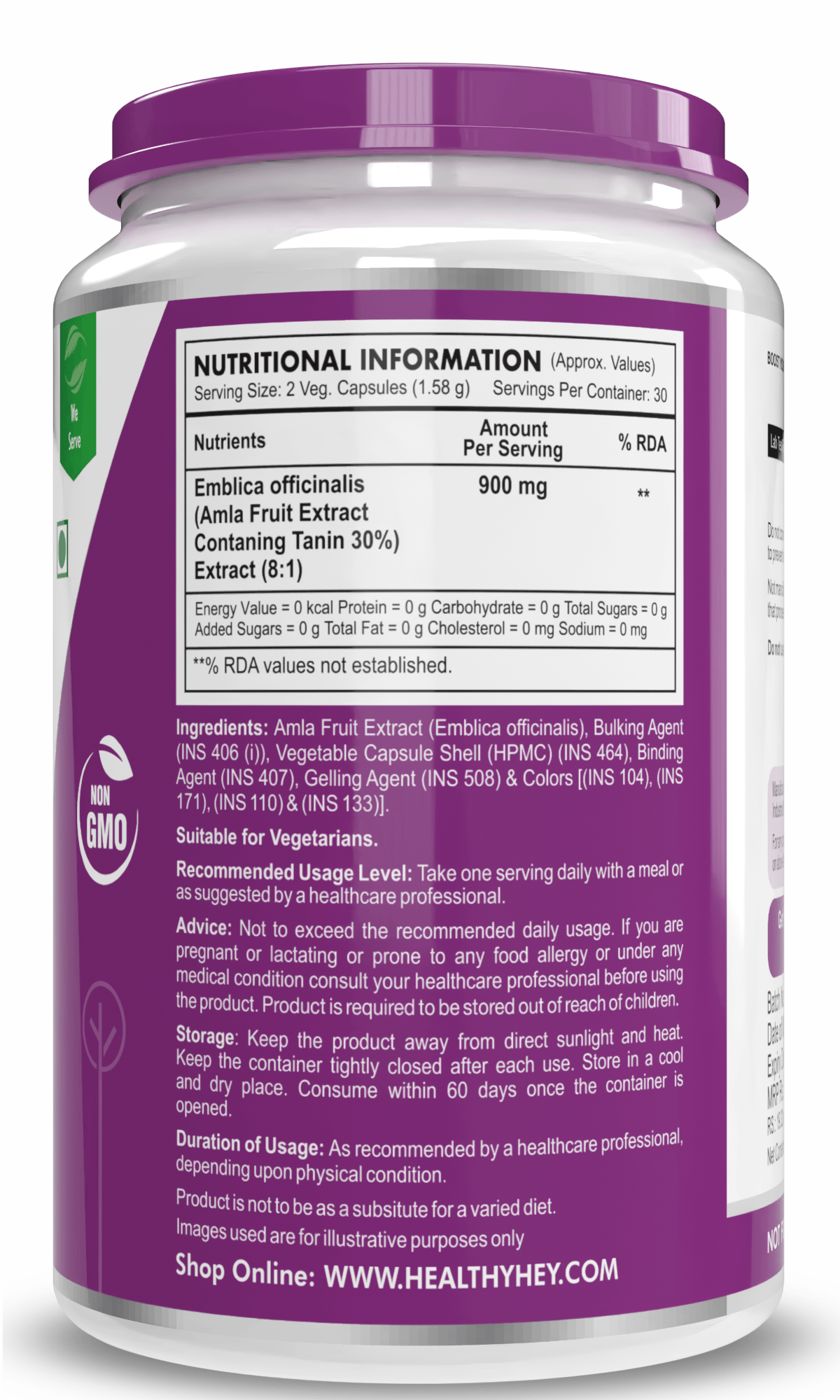 HealthyHey Nutrition Capsule Amla Extract, Natural Antioxidant 900 mg - 60 Veg. Capsules