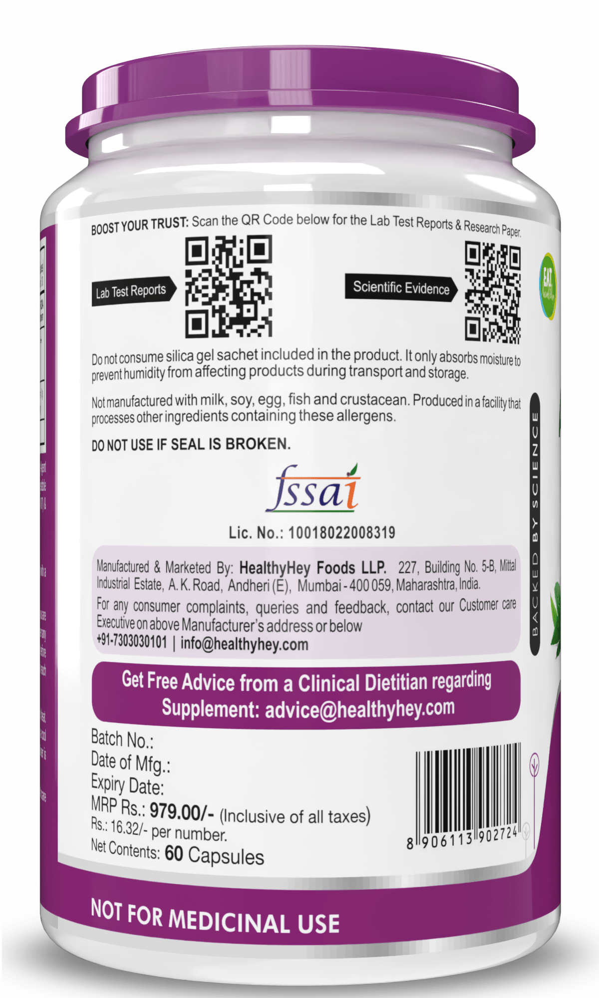 HealthyHey Nutrition Capsule Andrographis Paniculata extract, Supports Immune Health -250mg -60 Veg Capsules