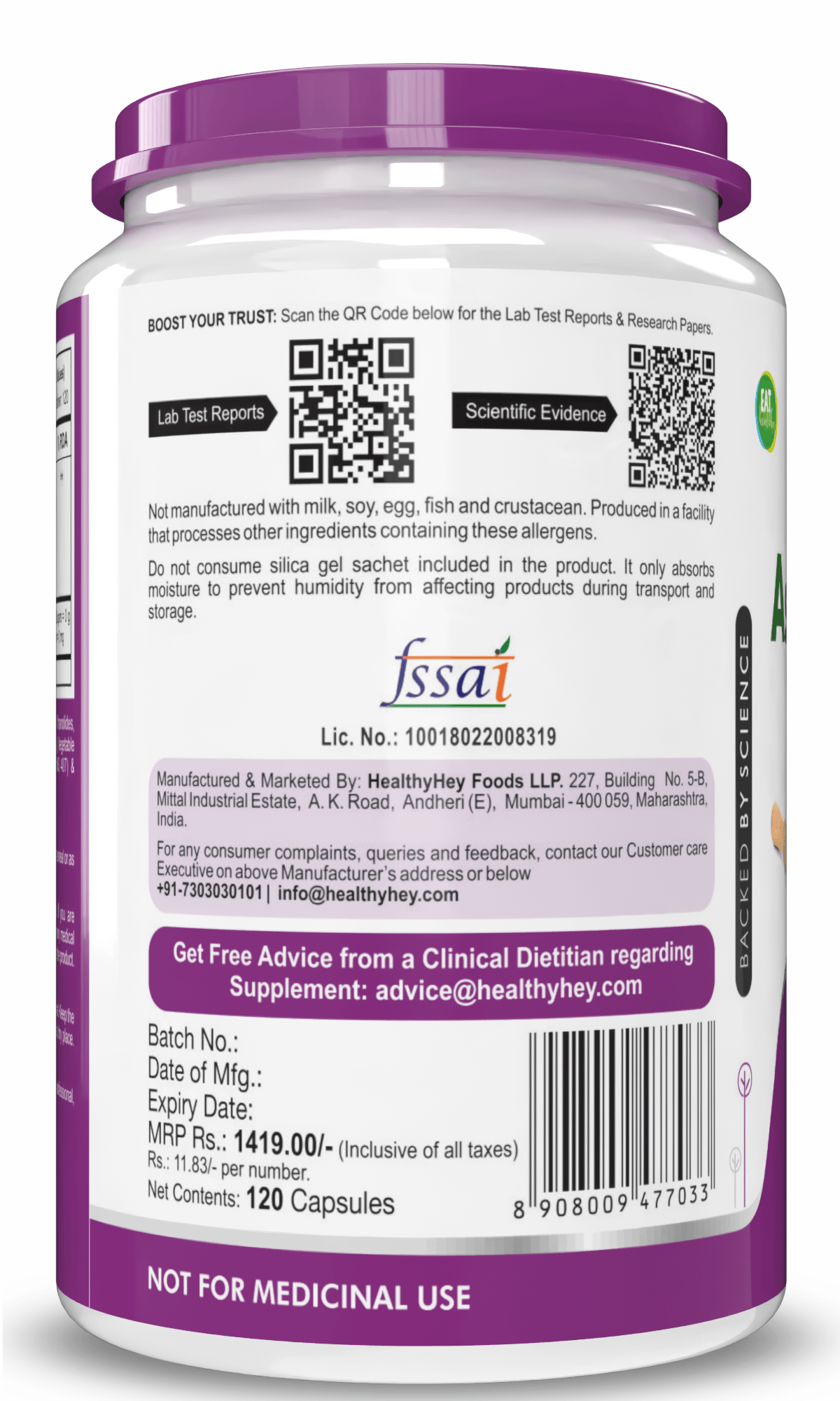 HealthyHey Nutrition Capsule Ashwagandha Extract Capsules | 100% Natural Rejuvenating Formula - Promotes Mind & Body Wellness - 120 Capsules