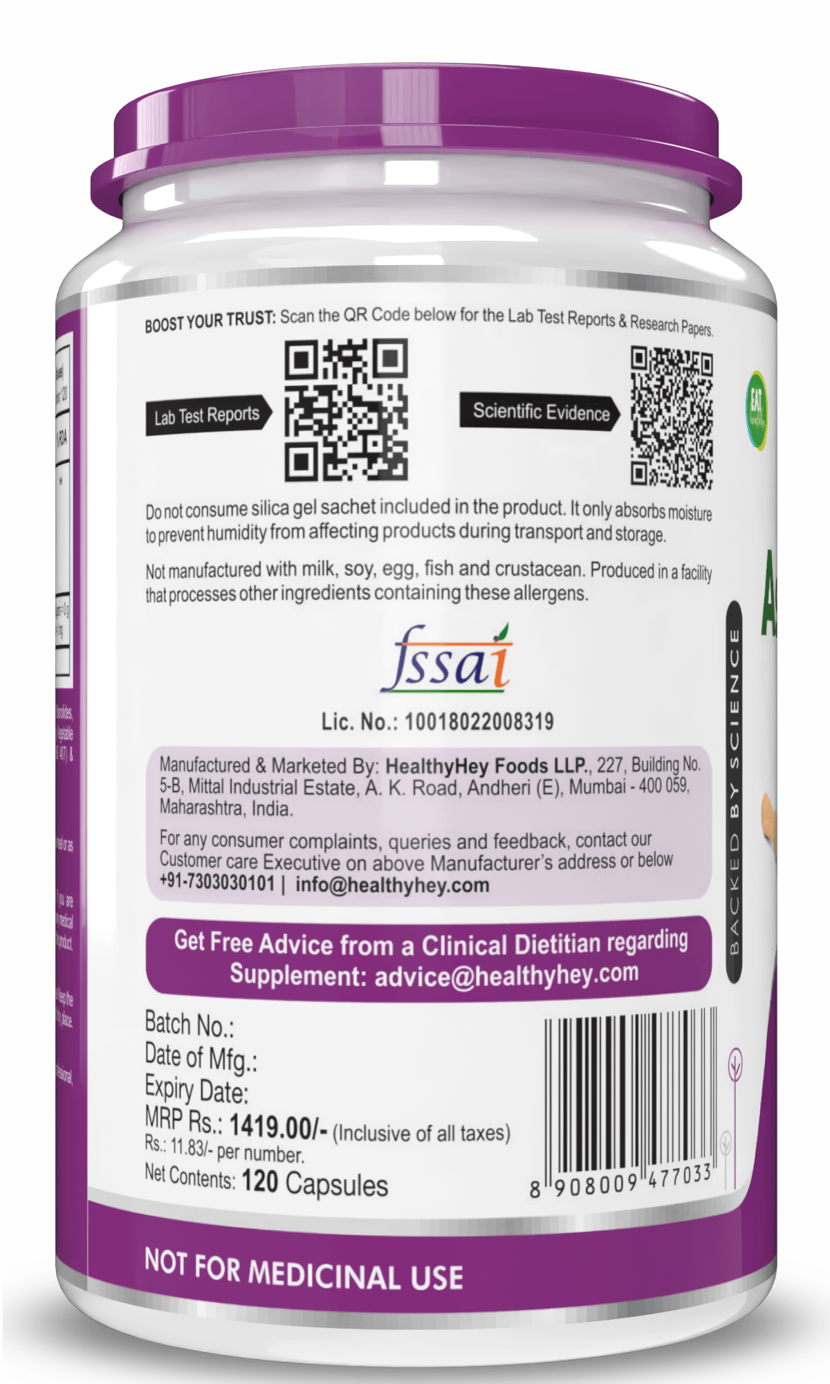 HealthyHey Nutrition Capsule Ashwagandha Extract Capsules | 100% Natural Rejuvenating Formula - Promotes Mind & Body Wellness - 120 Capsules