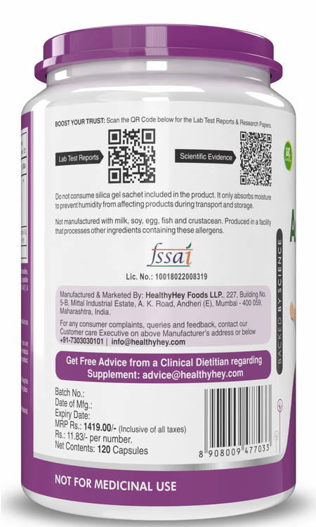 HealthyHey Nutrition Capsule Ashwagandha Extract Capsules | 100% Natural Rejuvenating Formula - Promotes Mind & Body Wellness - 120 Capsules