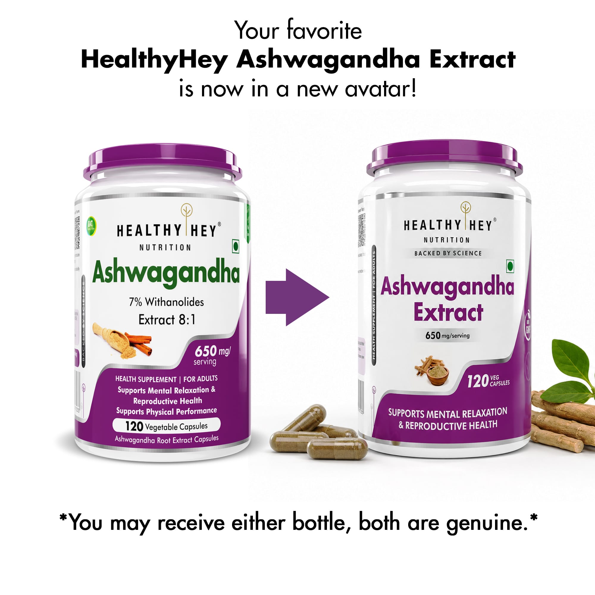 HealthyHey Nutrition Capsule Ashwagandha Extract Capsules | 100% Natural Rejuvenating Formula - Promotes Mind & Body Wellness - 120 Capsules