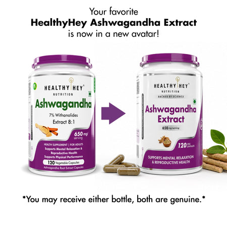HealthyHey Nutrition Capsule Ashwagandha Extract Capsules | 100% Natural Rejuvenating Formula - Promotes Mind & Body Wellness - 120 Capsules