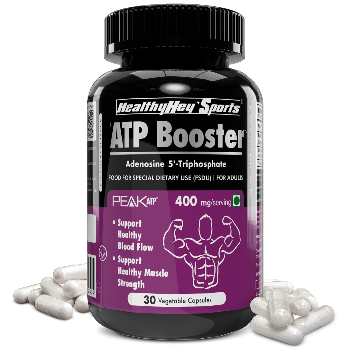 HealthyHey Nutrition Capsule ATP Booster, Support Healthy Blood flow Adenosine 5'-Triphosphate - Pre-Workout - 400mg - 30 Veg capsules