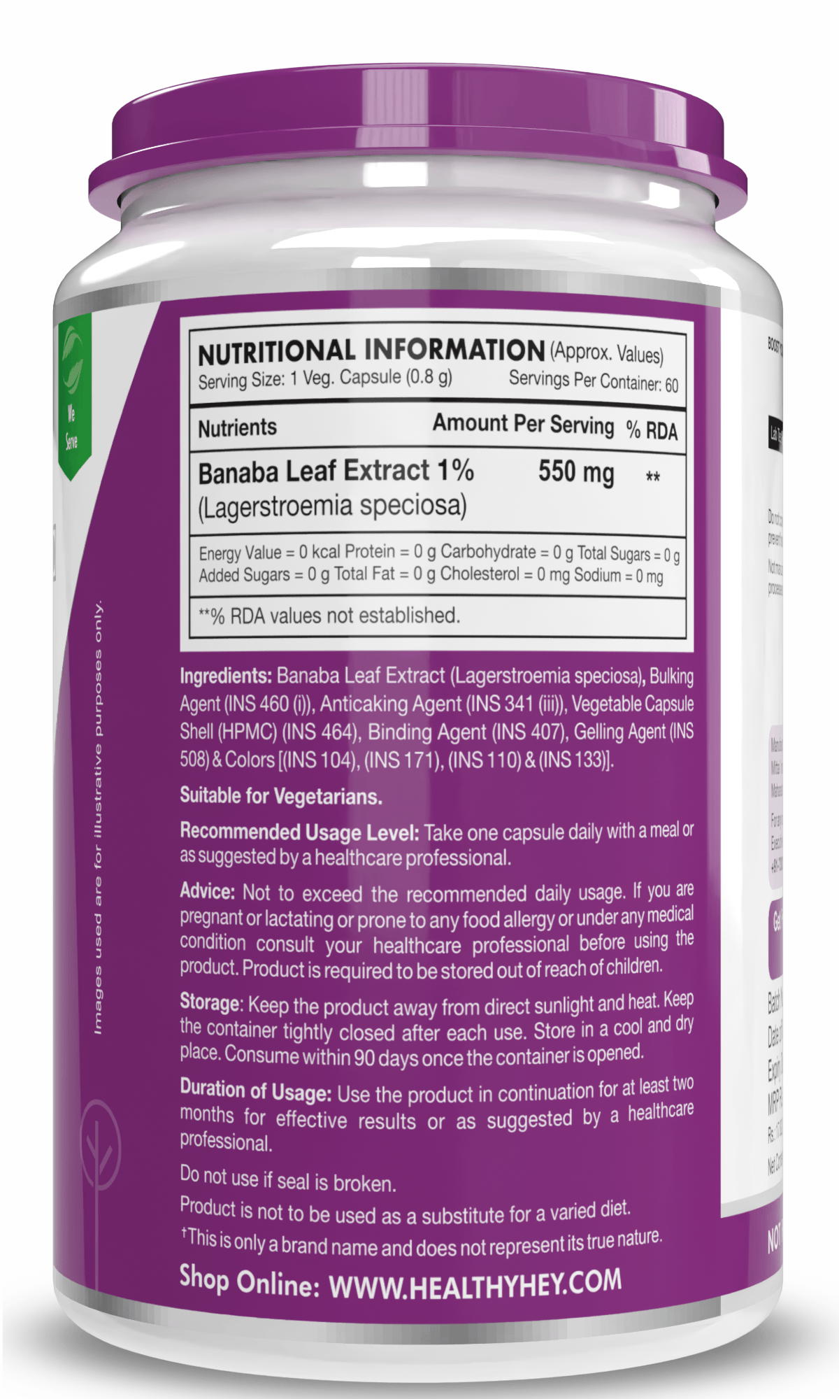 HealthyHey Nutrition Capsule Banaba Leaf Extract 60 Veg Capsules (Non-GMO & Gluten Free) - Supports Healthy Blood Sugar Levels