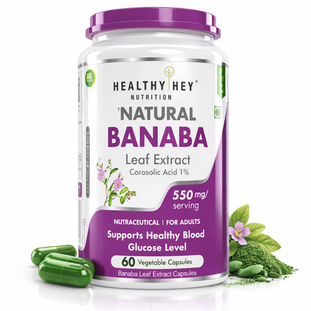 HealthyHey Nutrition Capsule Banaba Leaf Extract 60 Veg Capsules (Non-GMO & Gluten Free) - Supports Healthy Blood Sugar Levels