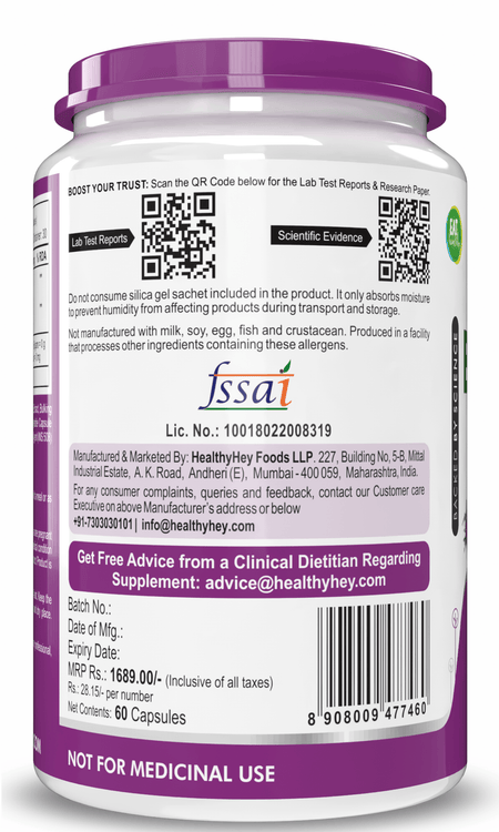 HealthyHey Nutrition Capsule Berberis-Berberine 95% with milk Thistle-Support Weight Management & Healthy Glucose Levels Supplements-Veg.60 Capsules