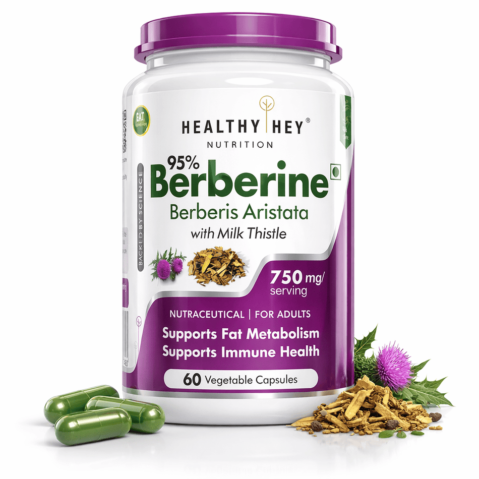 HealthyHey Nutrition Capsule Berberis-Berberine 95% with milk Thistle-Support Weight Management & Healthy Glucose Levels Supplements-Veg.60 Capsules