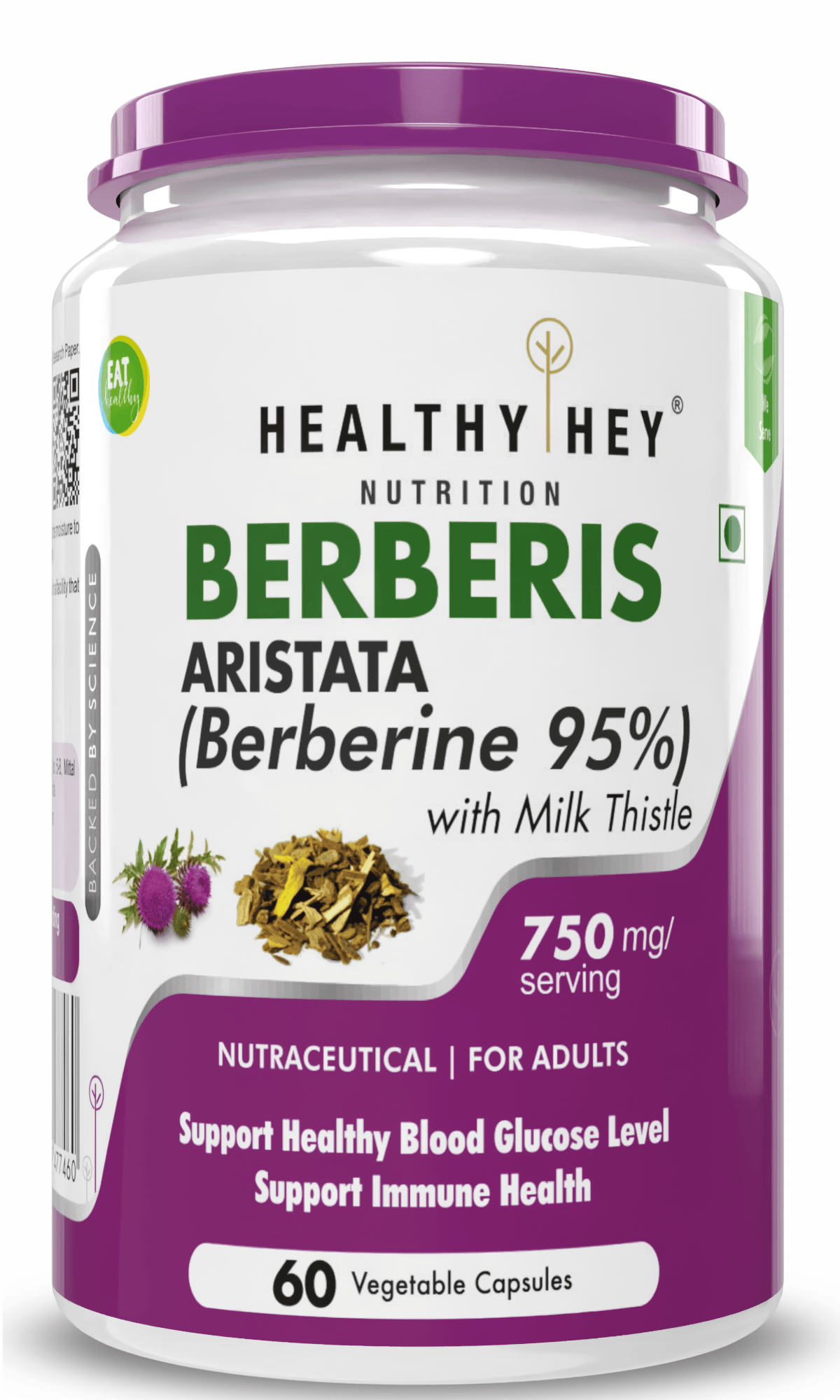HealthyHey Nutrition Capsule Berberis-Berberine 95% with milk Thistle-Support Weight Management & Healthy Glucose Levels Supplements-Veg.60 Capsules