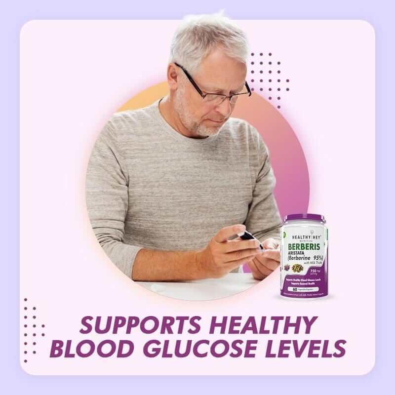 HealthyHey Nutrition Capsule Berberis Berberine, Support Healthy blood glucose levels 95% with Milk Thistle - 60 Veg Capsules