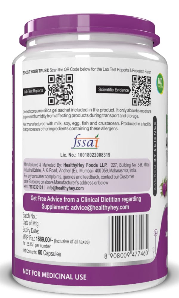 HealthyHey Nutrition Capsule Berberis Berberine, Support Healthy blood glucose levels 95% with Milk Thistle - 60 Veg Capsules