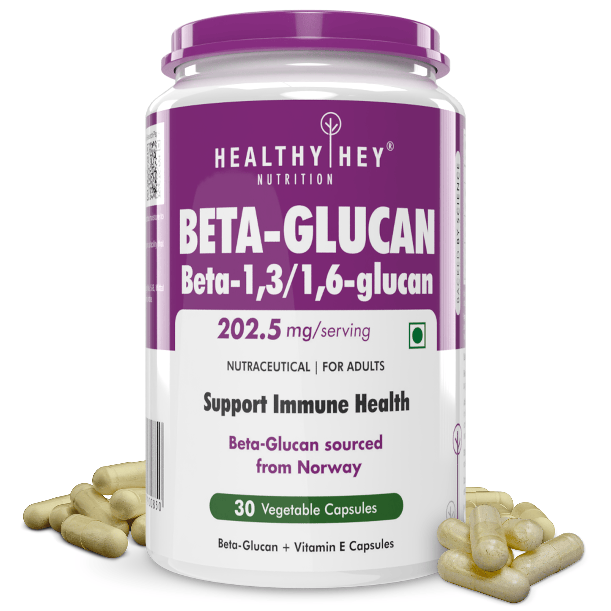 HealthyHey Nutrition Capsule Beta-Glucan Beta-1,3/1,6-glucan - Immunity Enhancer-30 Veg. Capsules