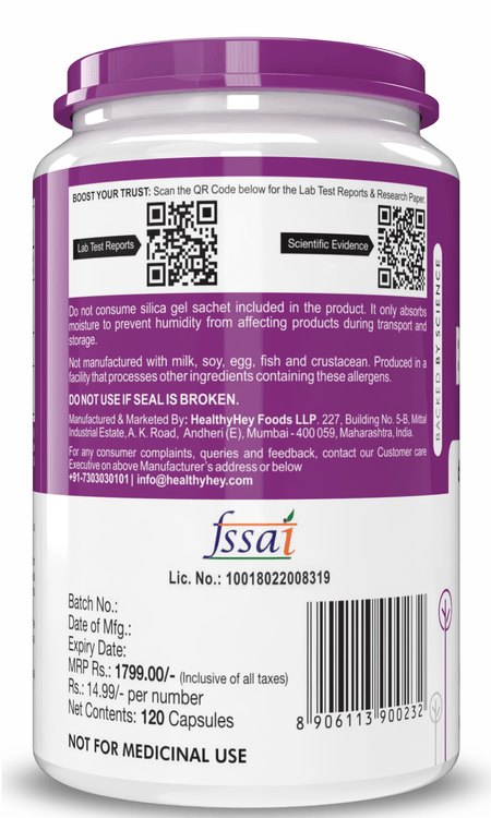 HealthyHey Nutrition Capsule Betaine Trimethylglycine, Support Healthy homocysteine levels (TMG) 600mg - 120 Veg Capsules