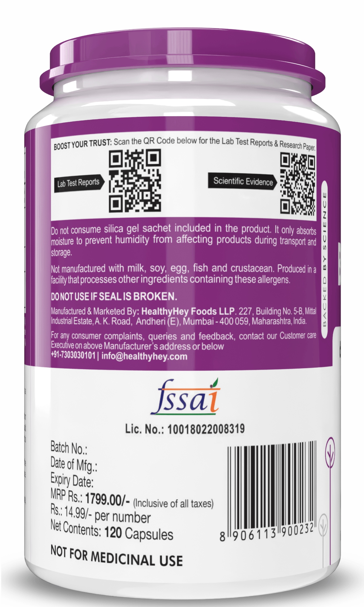 HealthyHey Nutrition Capsule Betaine Trimethylglycine, Support Healthy homocysteine levels (TMG) 600mg - 120 Veg Capsules