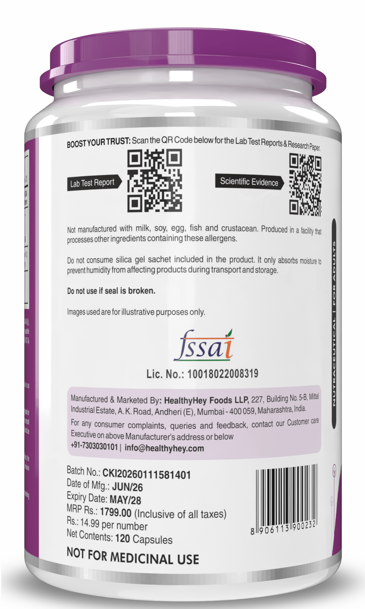 HealthyHey Nutrition Capsule Betaine Trimethylglycine, Support Healthy homocysteine levels (TMG) 600mg - 120 Veg Capsules
