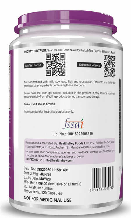 HealthyHey Nutrition Capsule Betaine Trimethylglycine, Support Healthy homocysteine levels (TMG) 600mg - 120 Veg Capsules