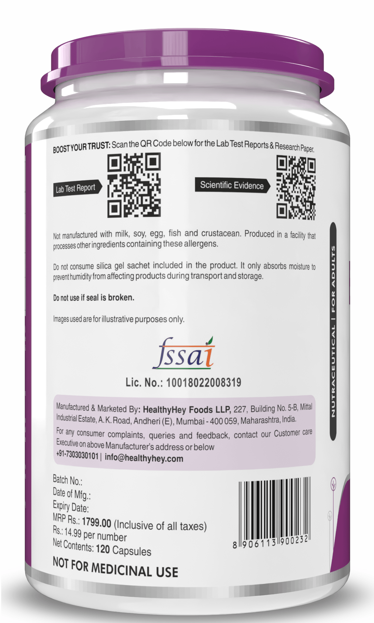 HealthyHey Nutrition Capsule Betaine Trimethylglycine, Support Healthy homocysteine levels (TMG) 600mg - 120 Veg Capsules