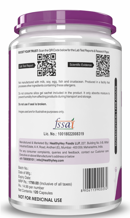 HealthyHey Nutrition Capsule Betaine Trimethylglycine, Support Healthy homocysteine levels (TMG) 600mg - 120 Veg Capsules