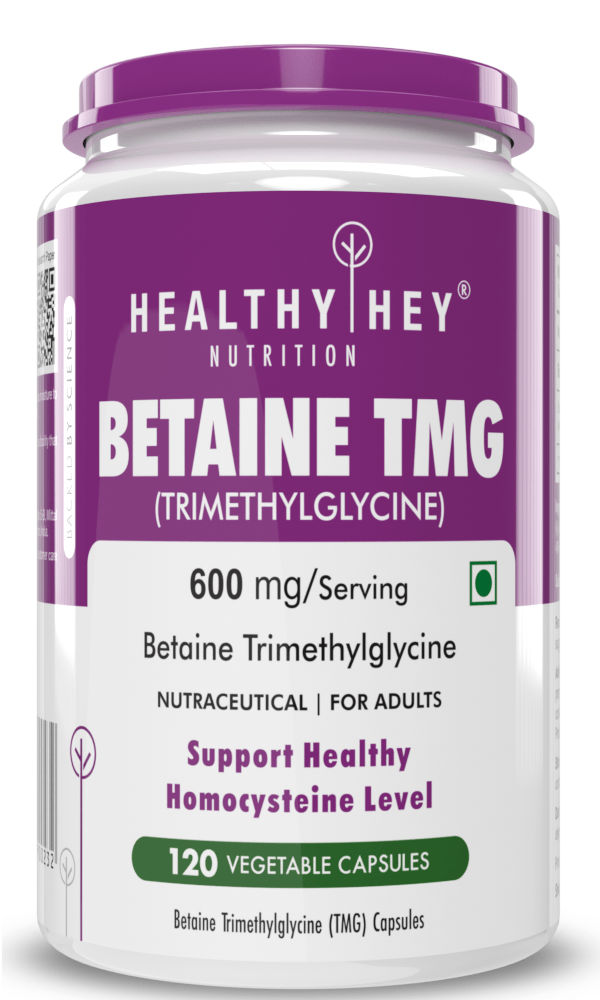 HealthyHey Nutrition Capsule Betaine Trimethylglycine, Support Healthy homocysteine levels (TMG) 600mg - 60 Veg Capsules