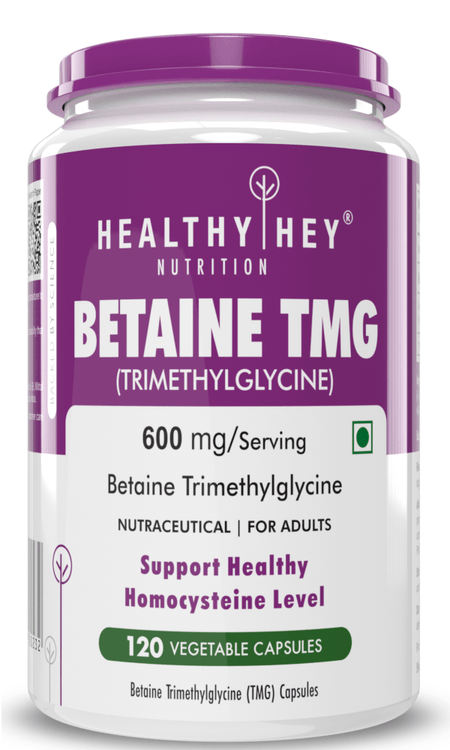 HealthyHey Nutrition Capsule Betaine Trimethylglycine, Support Healthy homocysteine levels (TMG) 600mg - 60 Veg Capsules