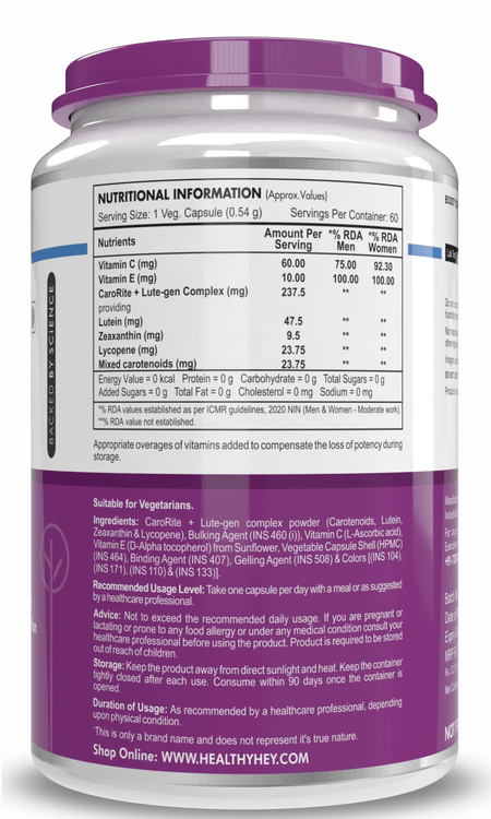 HealthyHey Nutrition Capsule BlueEyeProtect Natural Lutein and Zeaxanthin - Protection from Blue Light and Eye Health - 60 Veg. Capsules