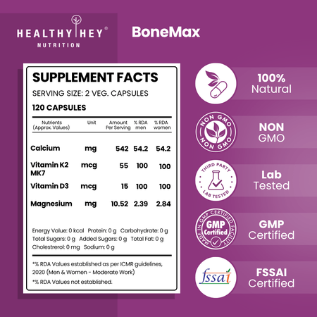 HealthyHey Nutrition Capsule BoneMax Calcium with Magnesium, Bone Health Complex Vitamin D3 & Vitamin K2- Mk7 - BoneMax