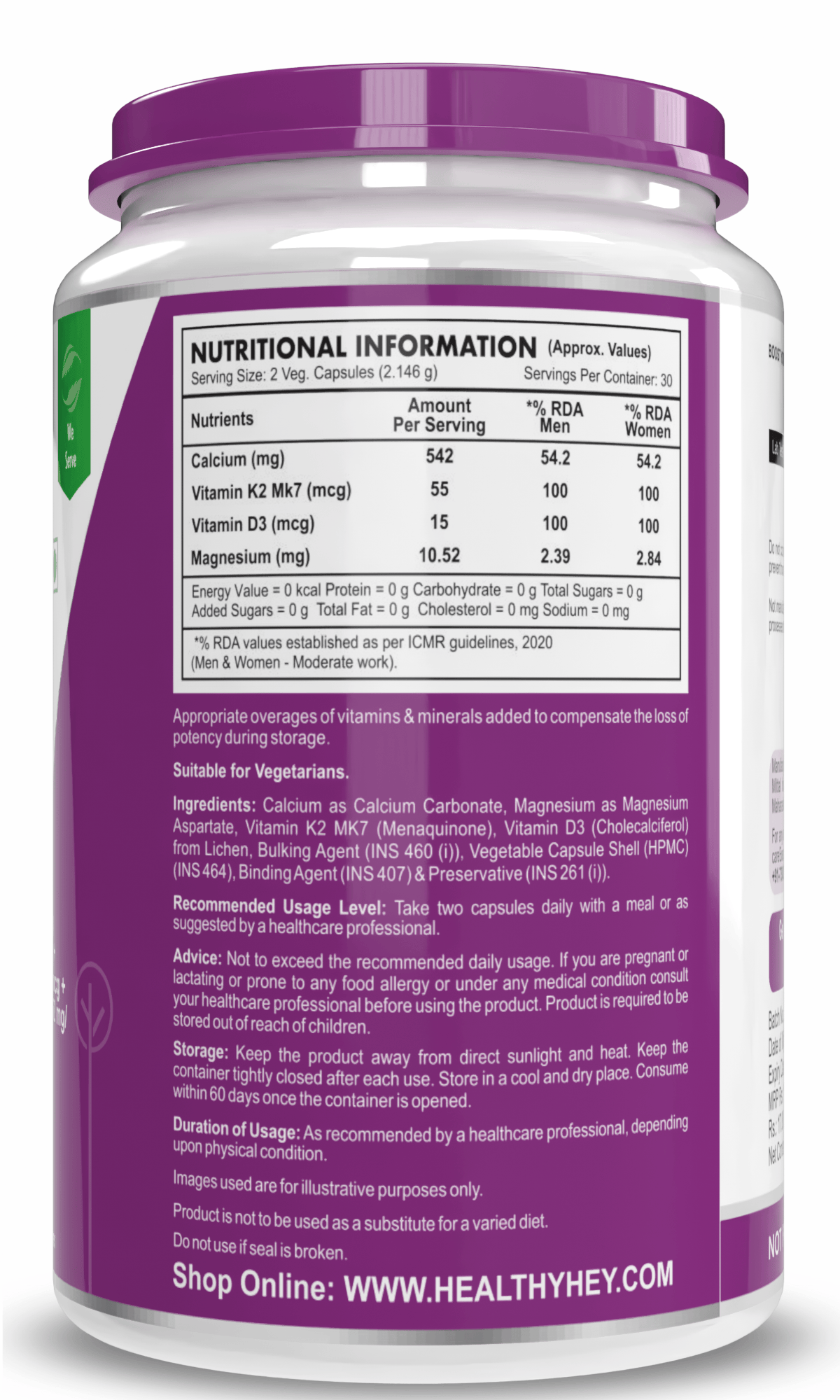 HealthyHey Nutrition Capsule BoneMax Calcium with Magnesium, Bone Health Complex Vitamin D3 & Vitamin K2- Mk7 - BoneMax